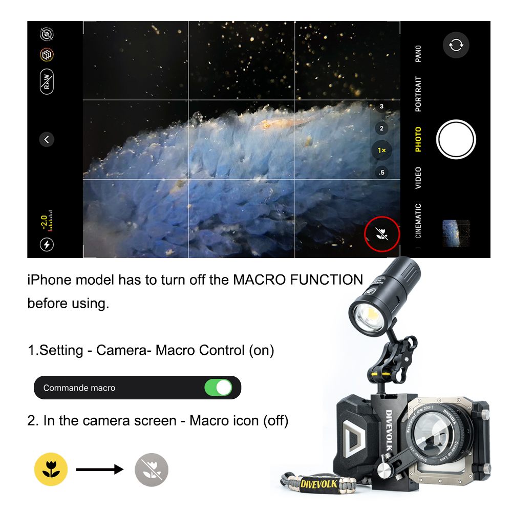 Lente super macro x8 DIVEVOLK para carcasa submarina SeaTouch 4 Max - Imagen 7