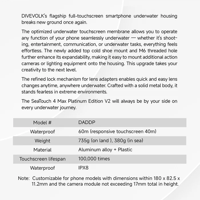 CARCASA DIVEVOLK SEATOUCH 4 MAX – PLATINUM V2 – Compatible con iPhone 16/17 Series - Imagen 11